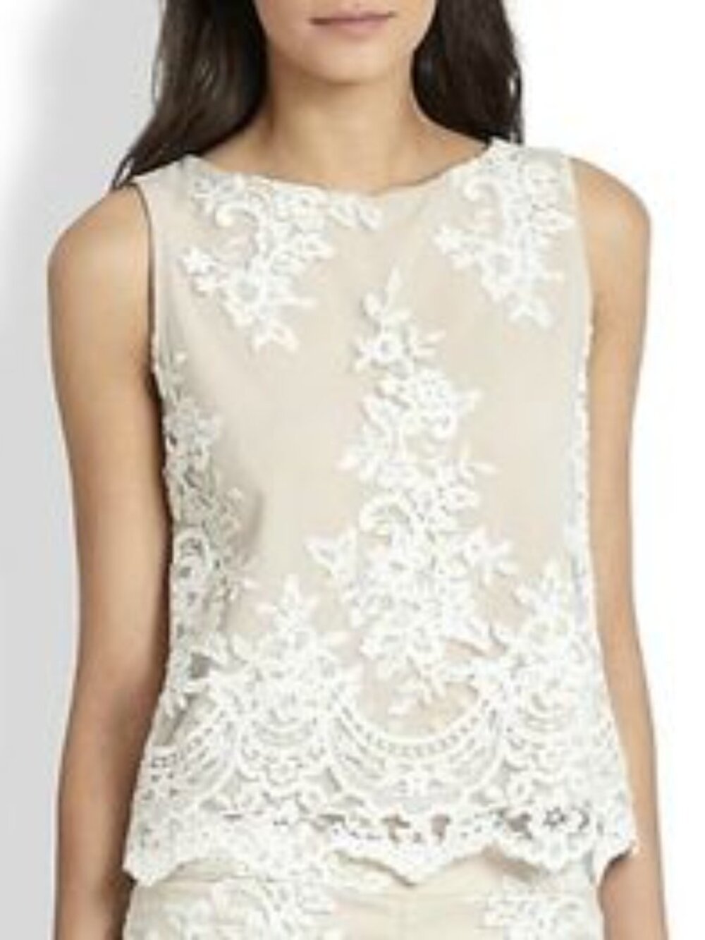 Alice + Olivia Sleeveless Top Small Mesh Floral Embroidery Sequins Glam